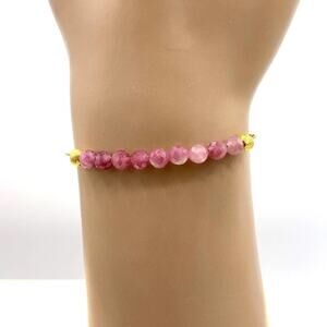 Pink tourmaline bracelet  gold plated slider chain adjustable fits all‎ sizes